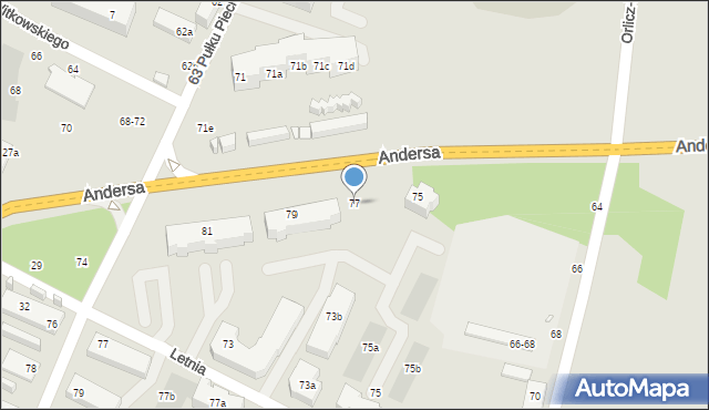 Toruń, Andersa Władysława, gen., 77, mapa Torunia