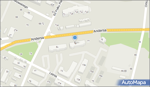 Toruń, Andersa Władysława, gen., 79, mapa Torunia