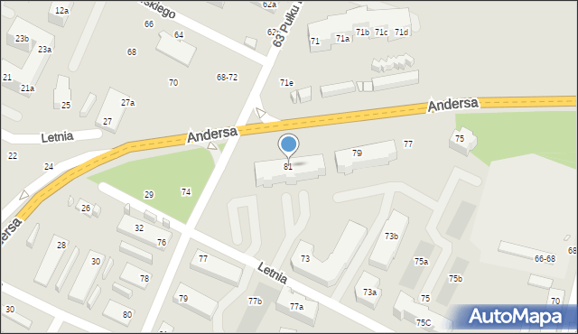 Toruń, Andersa Władysława, gen., 81, mapa Torunia