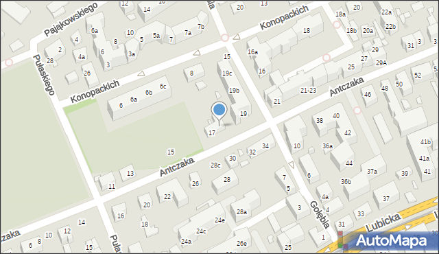 Toruń, Antczaka Antoniego, 17a, mapa Torunia