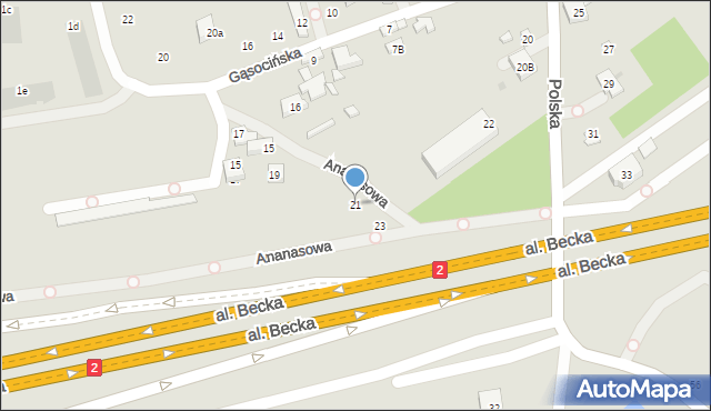 Warszawa, Ananasowa, 21, mapa Warszawy