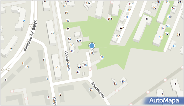 Warszawa, Ananasowa, 36, mapa Warszawy