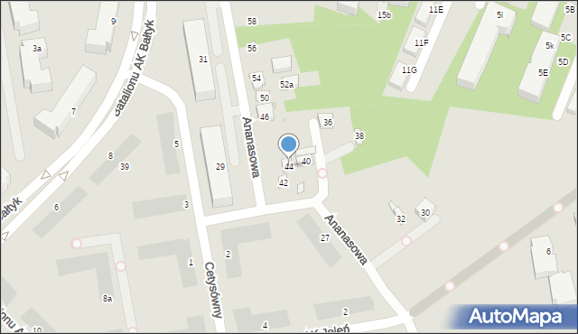 Warszawa, Ananasowa, 44, mapa Warszawy