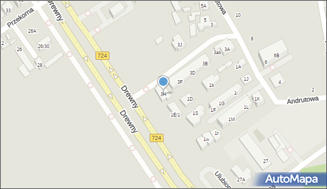 Warszawa, Andrutowa, 3H, mapa Warszawy