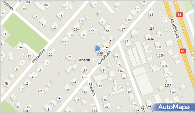 Warszawa, Anecińska, 13A, mapa Warszawy
