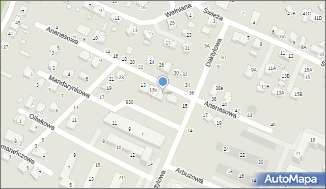 Wrocław, Ananasowa, 13d, mapa Wrocławia
