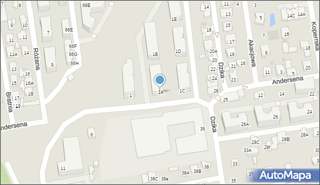 Ząbki, Andersena Hansa Christiana, 1A, mapa Ząbki