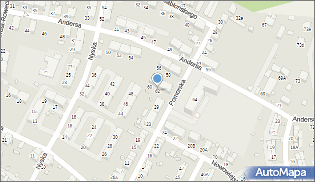 Zabrze, Andersa Władysława, gen., 62, mapa Zabrza