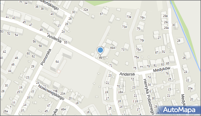 Zabrze, Andersa Władysława, gen., 69, mapa Zabrza