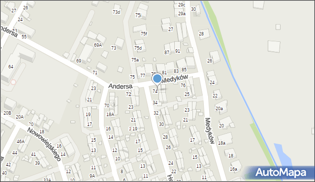 Zabrze, Andersa Władysława, gen., 74A, mapa Zabrza