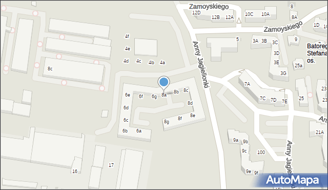 Zielona Góra, Anny Jagiellonki, 8a, mapa Zielona Góra