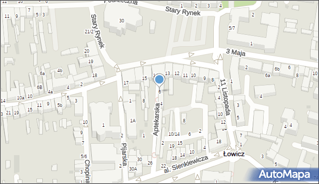 Łowicz, Aptekarska, 6, mapa Łowicza