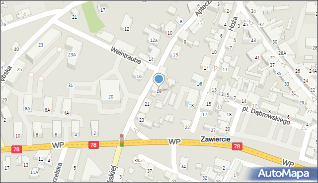 Zawiercie, Apteczna, 19, mapa Zawiercie