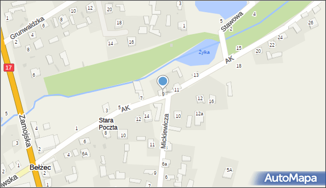 Bełżec, Armii Krajowej, 9, mapa Bełżec