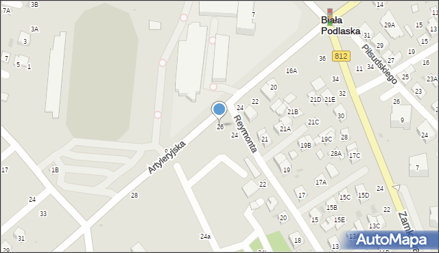 Biała Podlaska, Artyleryjska, 26, mapa Białej Podlaskiej