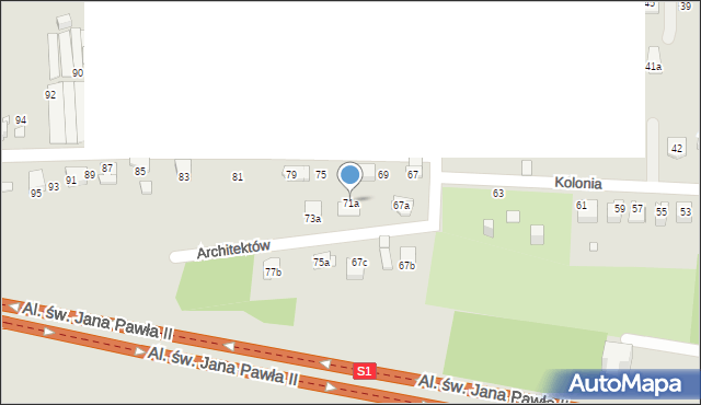 Bielsko-Biała, Architektów, 71a, mapa Bielsko-Białej