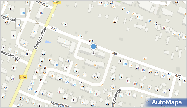 Bychawa, Armii Krajowej, 4, mapa Bychawa