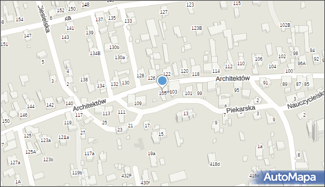 Gliwice, Architektów, 105, mapa Gliwic