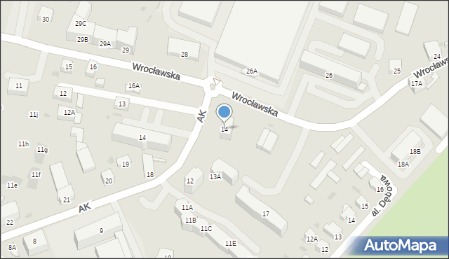 Jawor, Armii Krajowej, 14, mapa Jawor