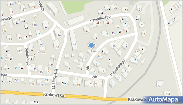 Kalwaria Zebrzydowska, Armii Krajowej, 5, mapa Kalwaria Zebrzydowska