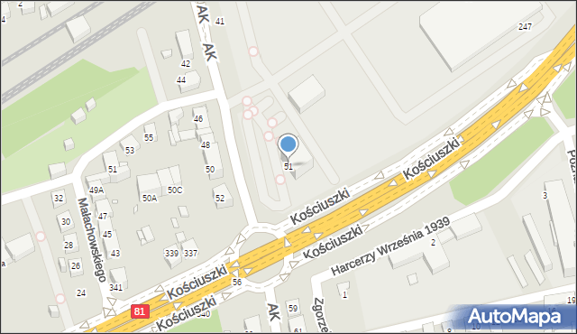 Katowice, Armii Krajowej, 51, mapa Katowic
