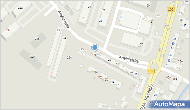 Kołobrzeg, Artyleryjska, 26, mapa Kołobrzegu