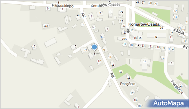 Komarów-Osada, Armii Krajowej, 8, mapa Komarów-Osada