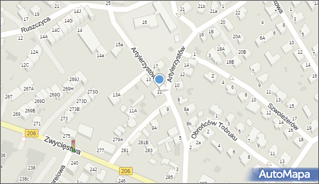 Koszalin, Artylerzystów, 11, mapa Koszalina