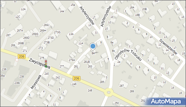 Koszalin, Artylerzystów, 9A, mapa Koszalina