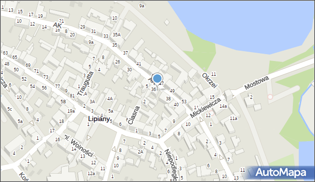 Lipiany, Armii Krajowej, 36A, mapa Lipiany