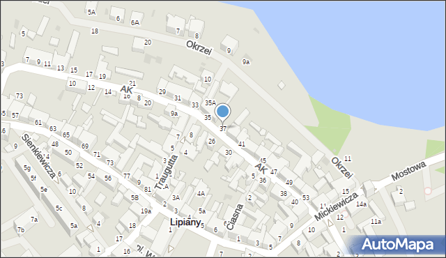 Lipiany, Armii Krajowej, 37, mapa Lipiany