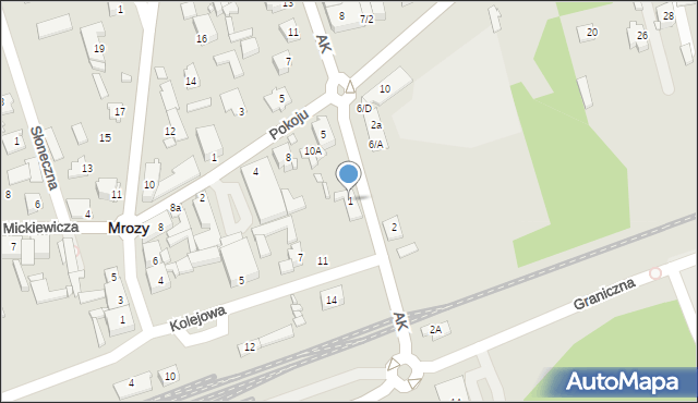 Mrozy, Armii Krajowej, 1, mapa Mrozy