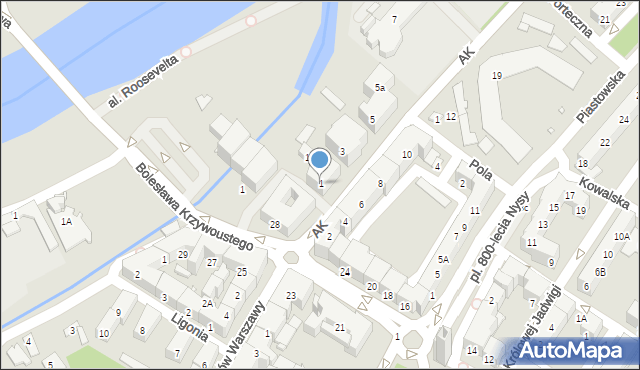 Nysa, Armii Krajowej, 1, mapa Nysy