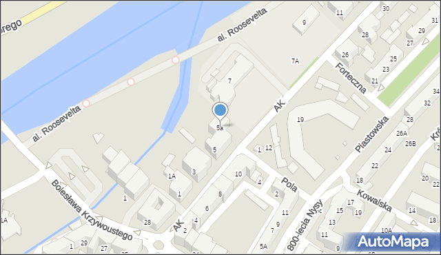 Nysa, Armii Krajowej, 5a, mapa Nysy