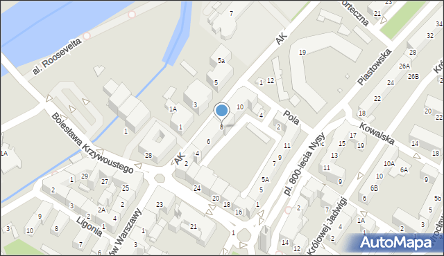 Nysa, Armii Krajowej, 8, mapa Nysy