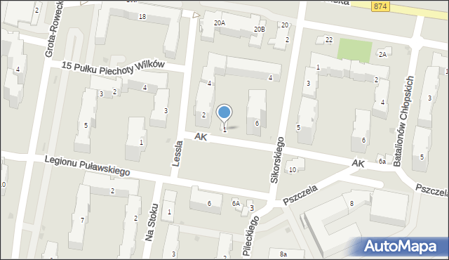 Puławy, Armii Krajowej, 1, mapa Puław