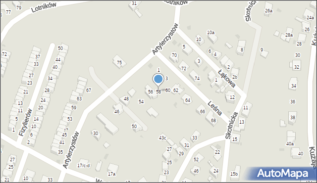 Radzionków, Artylerzystów, 58, mapa Radzionków