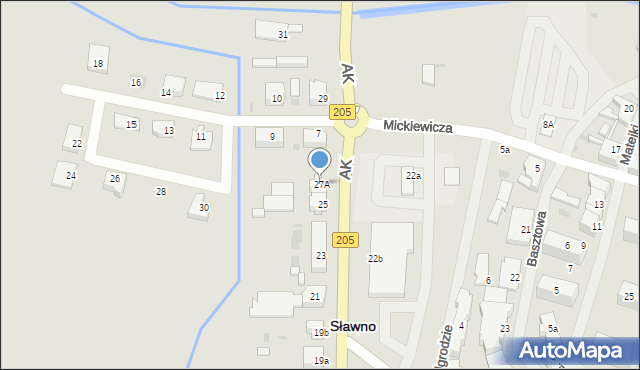 Sławno, Armii Krajowej, 27A, mapa Sławno