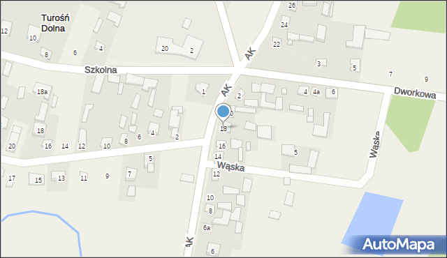 Turośń Dolna, Armii Krajowej, 18, mapa Turośń Dolna