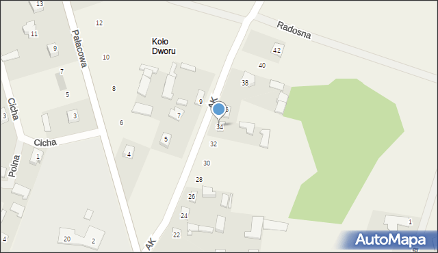 Turośń Dolna, Armii Krajowej, 34, mapa Turośń Dolna