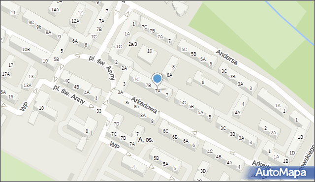 Tychy, Arkadowa, 7A, mapa Tychów