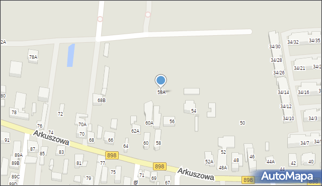 Warszawa, Arkuszowa, 58A, mapa Warszawy