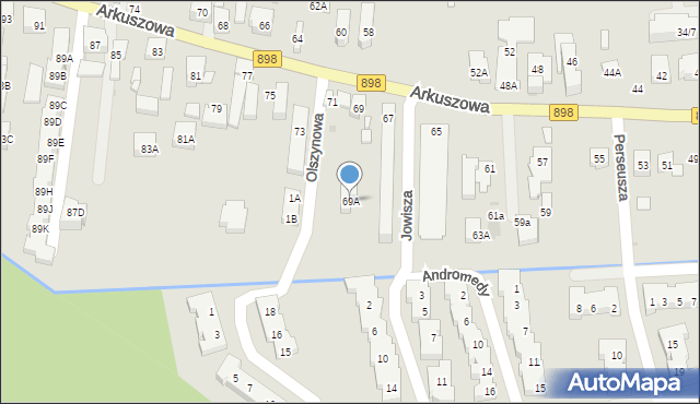 Warszawa, Arkuszowa, 69A, mapa Warszawy