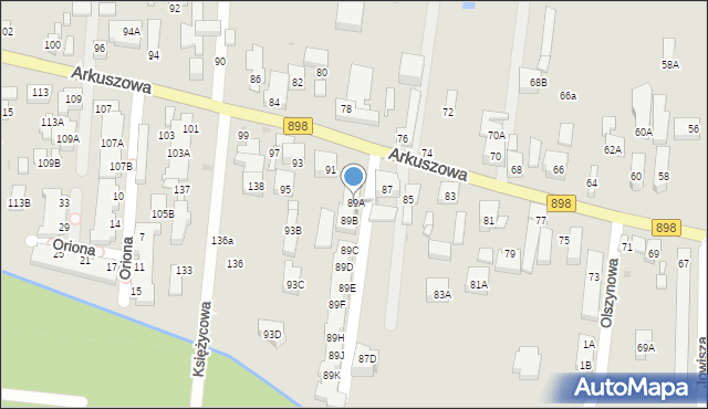 Warszawa, Arkuszowa, 89A, mapa Warszawy