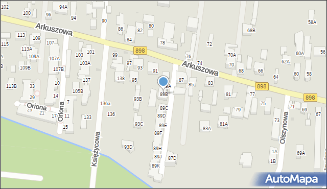 Warszawa, Arkuszowa, 89B, mapa Warszawy