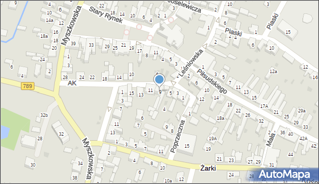 Żarki, Armii Krajowej, 9, mapa Żarki