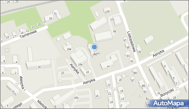Bielsko-Biała, Asnyka Adama, 16b, mapa Bielsko-Białej