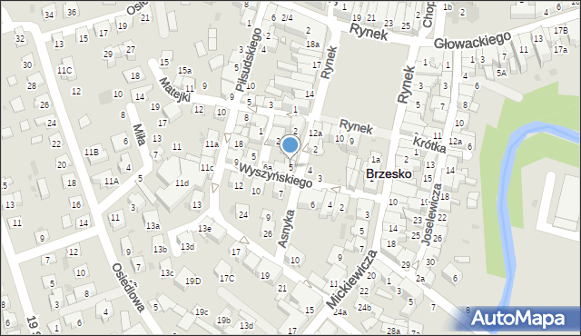 Brzesko, Asnyka Adama, 5, mapa Brzesko