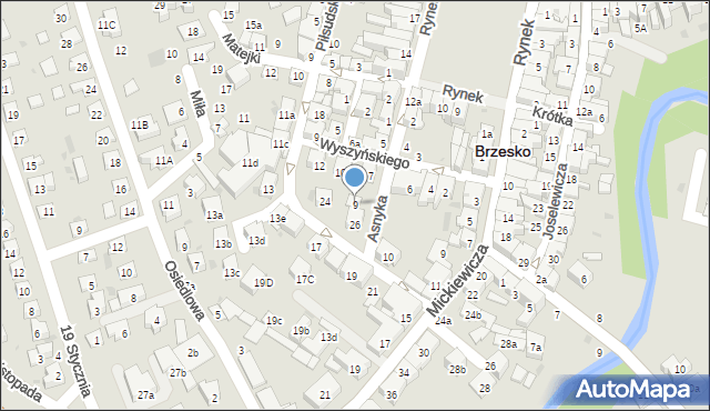 Brzesko, Asnyka Adama, 9, mapa Brzesko