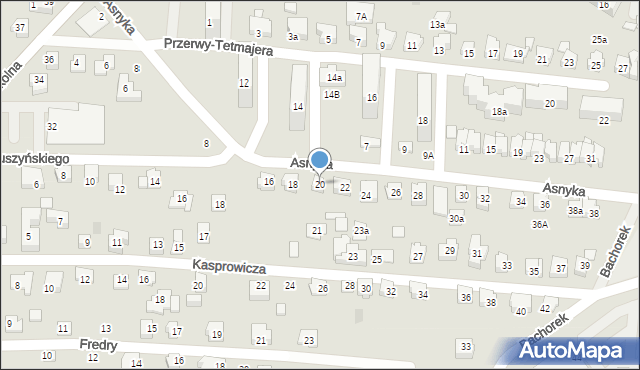 Czechowice-Dziedzice, Asnyka Adama, 20, mapa Czechowic-Dziedzic